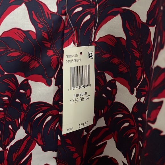 Tommy Hilfiger Navy Red Hawaiian luau Print Long Sleeve Button Down Dress Shirt - Picture 5 of 7